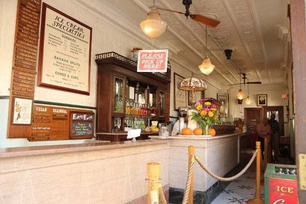 inside an old fashioned style ice cream shoppe