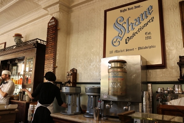 old fashioned decorations inside a classic ice cream shoppe