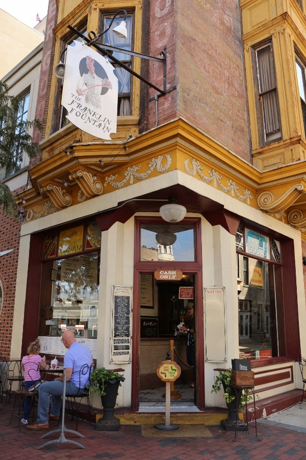 exterior of The Franklin Fountain ice cream shop in Philadelphia