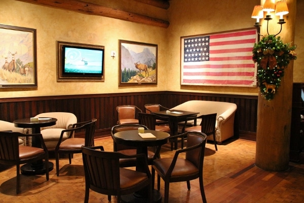 tables, chairs, and other seating inside the Territory Lounge