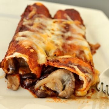 Mushroom, black bean, and cheese enchiladas