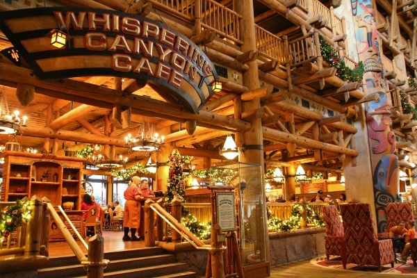 a view of the exterior of the Whispering Canyon Cafe inside the Wilderness Lodge lobby