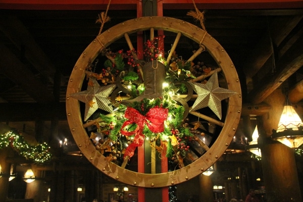 Christmas decorations featuring a cowboy boot in the center