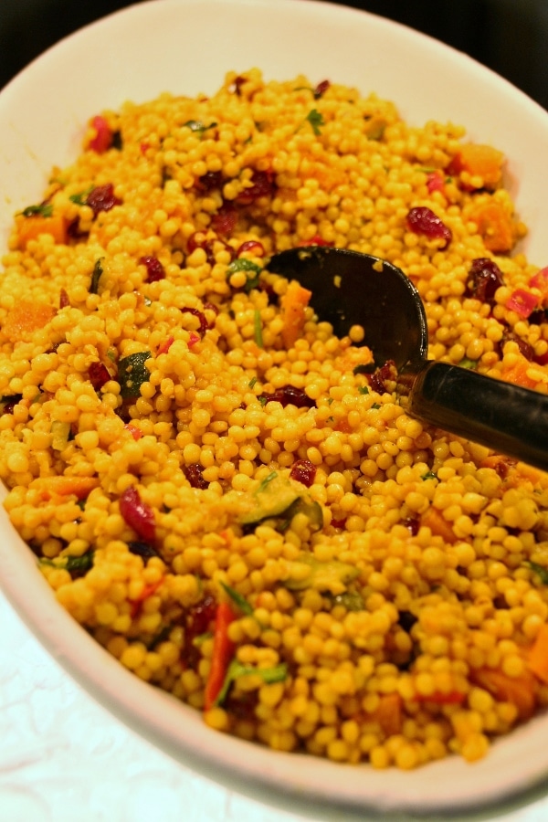 closeup of a couscous salad on a buffet