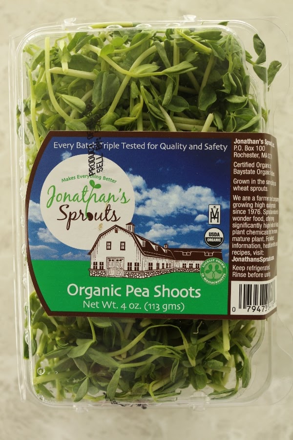 a package of organic pea shoots