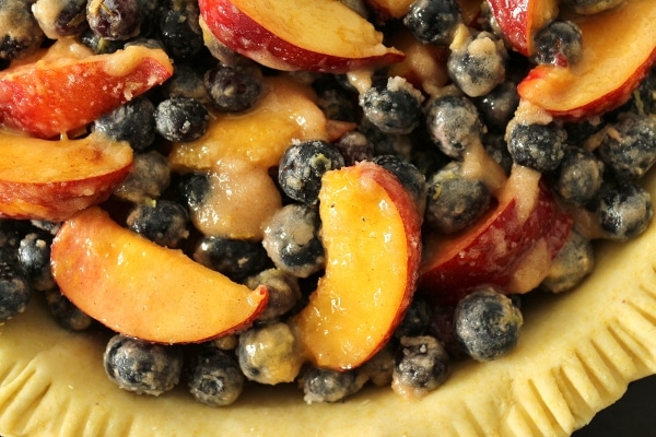 blueberry nectarine filling in an unbaked pie crust