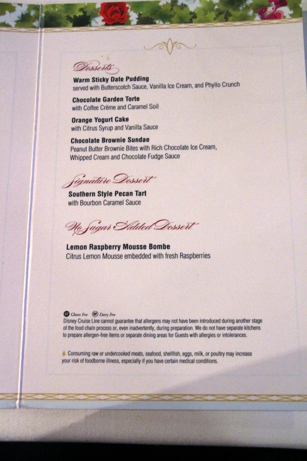 a dessert menu