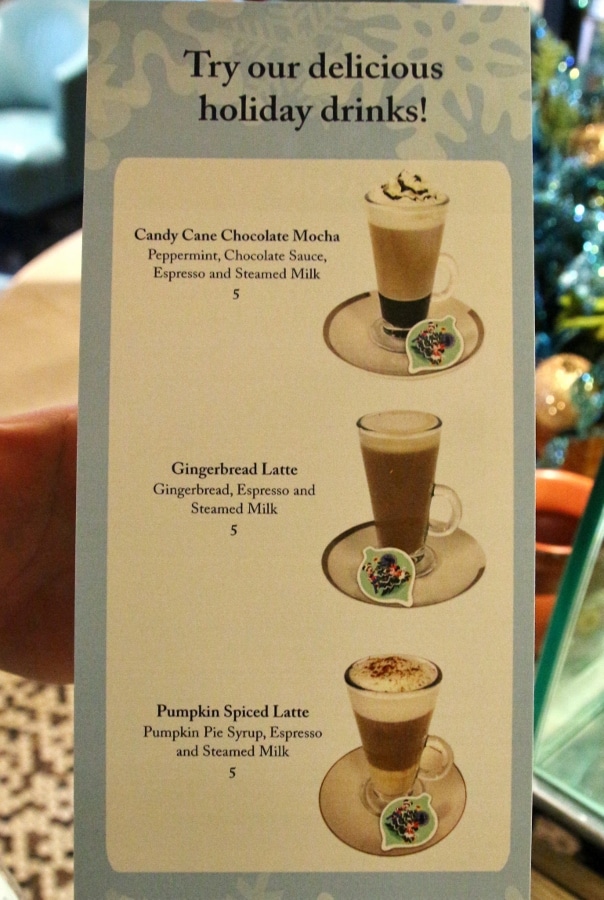 a special holiday drinks menu in the Cove Cafe