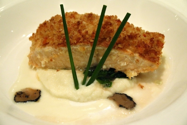a salmon fillet with a panko crust on top