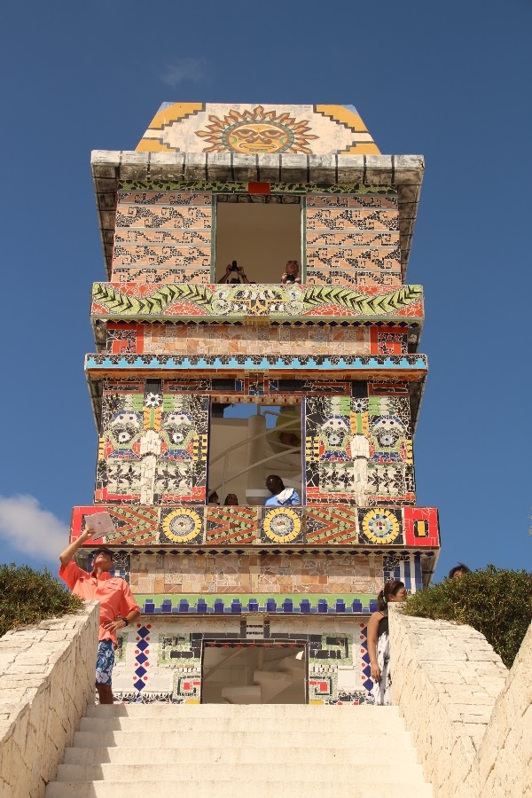 a colorful Mexican tower