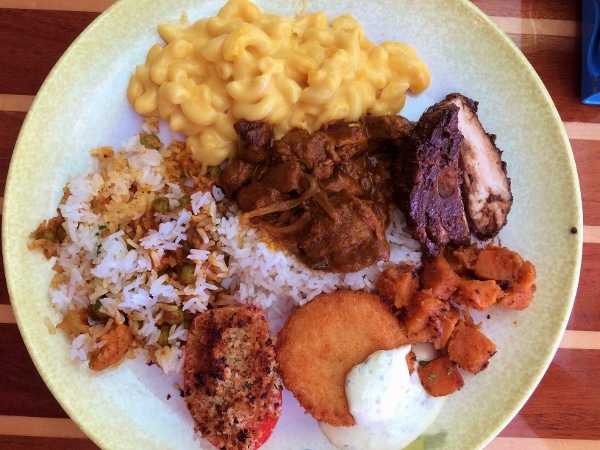 A plate of food from the lunch buffet