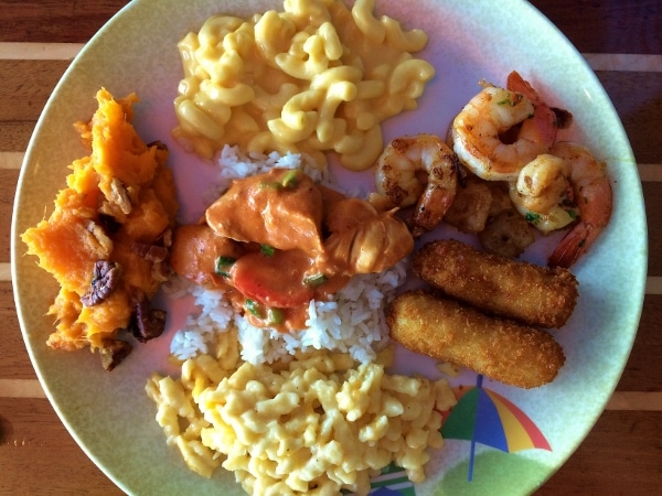 A plate of food from the lunch buffet