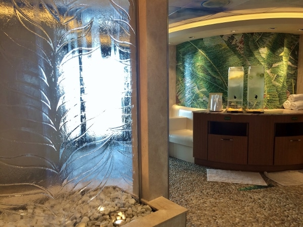 interior of a relaxation spa room with mosaic tiles