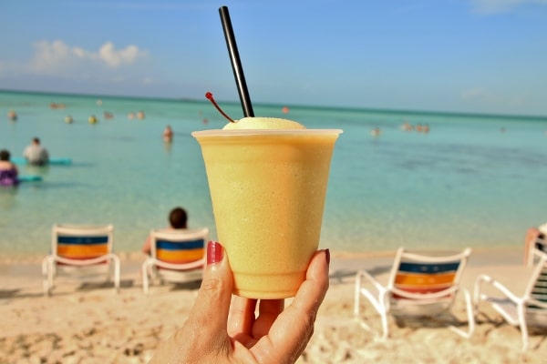 a frozen drink on a beach