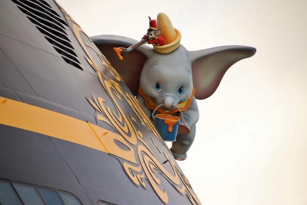 A close up of Dumbo on the back of the Disney Fantasy