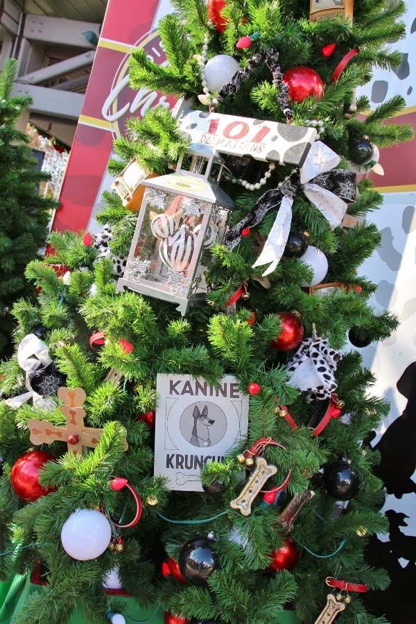 a Christmas tree decorated with a 101 Dalmatians theme