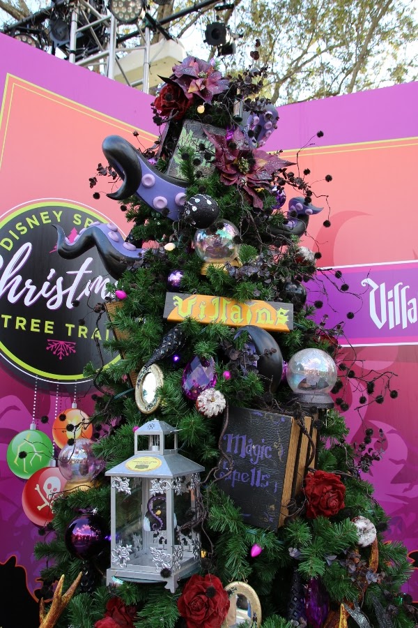 a Christmas tree decorated with a Disney villains theme