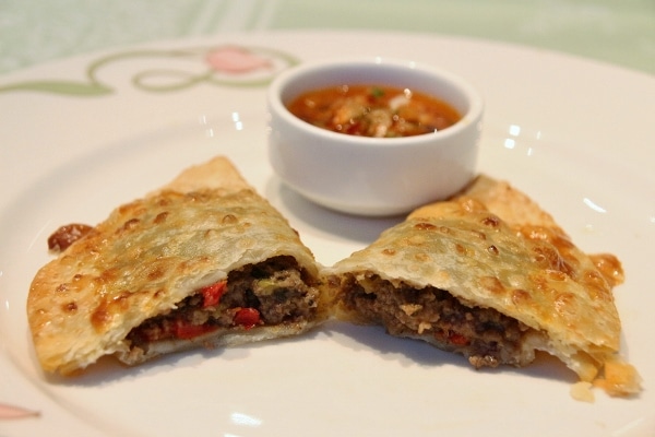 cross section of a fried beef empanada