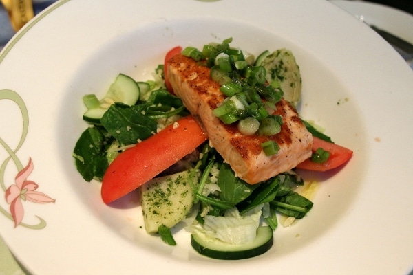 seared salmon on a salad