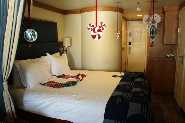 Christmas decorations in a cruise stateroom