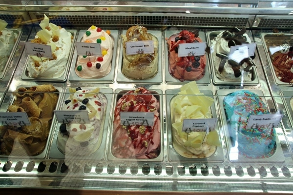 a display of various ice creams