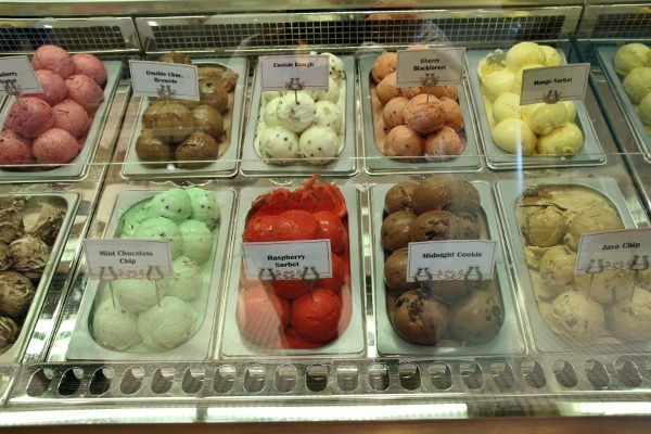 scoops of ice cream in a store display