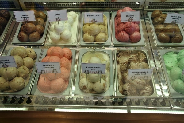 scoops of ice cream in a display case