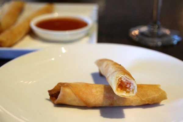 a spring roll with a bite taken out