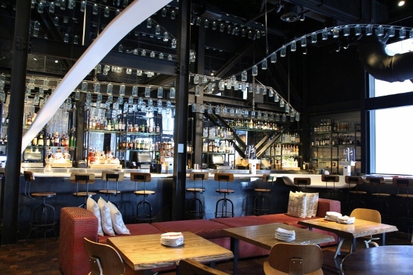 a dining and bar area inside a restaurant