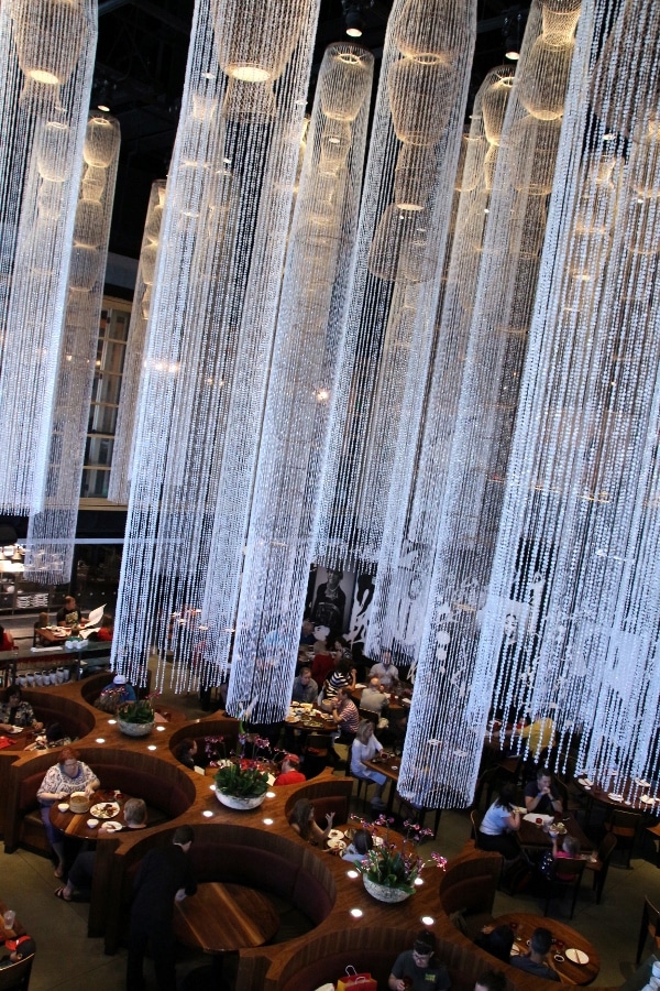 wide overhead view of the interior of Morimoto Asia restaurant in Disney Springs