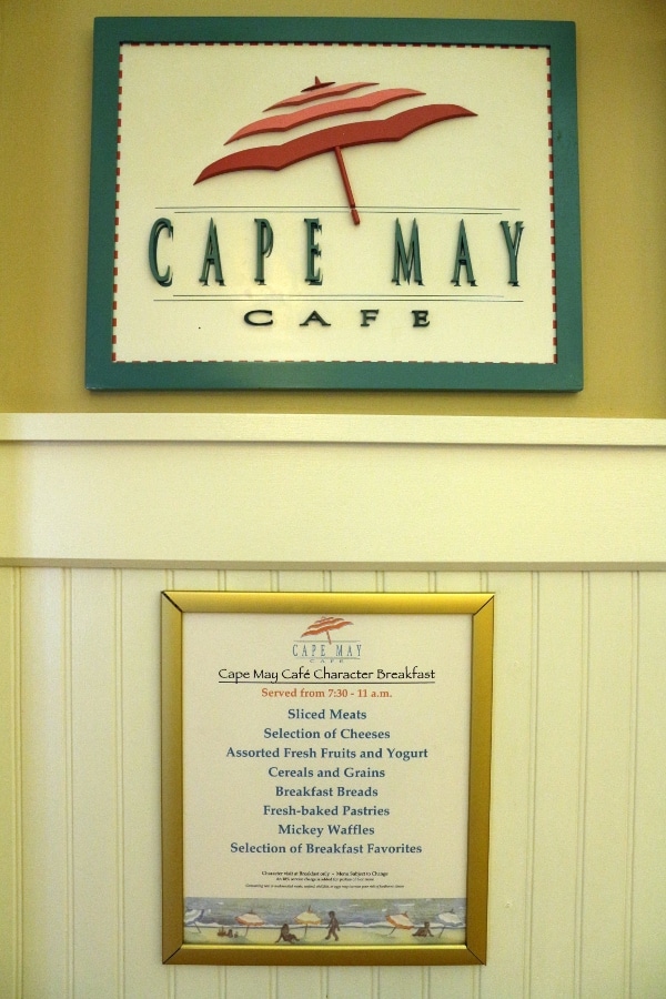 Cape May Cafe character breakfast menu