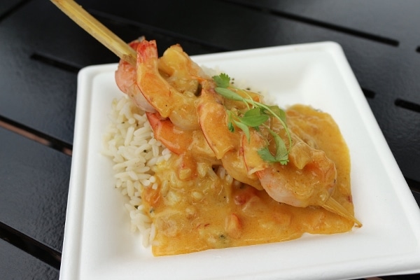 shrimp skewered on sugar cane, served over rice