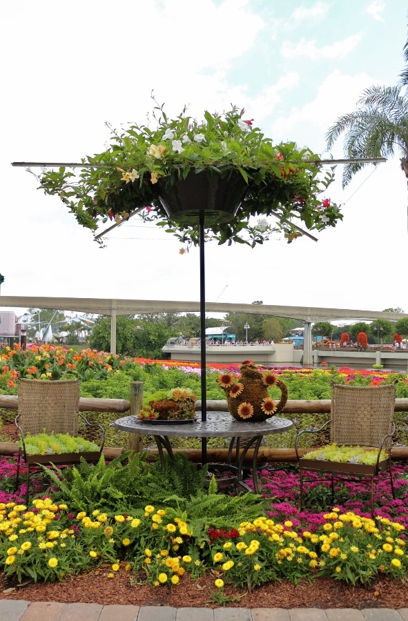 an afternoon tea themed topiary display