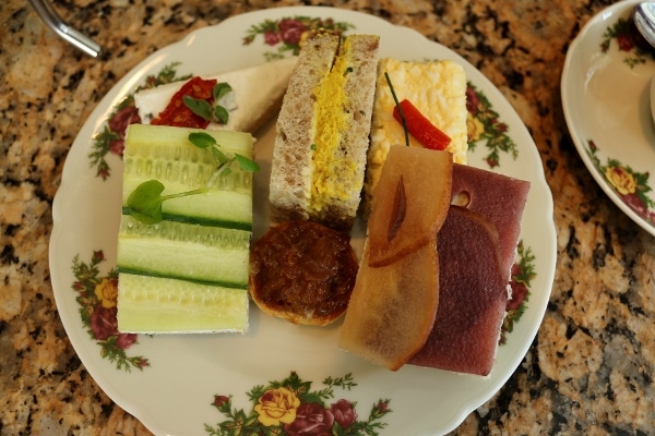 A plate of small tea sandwiches