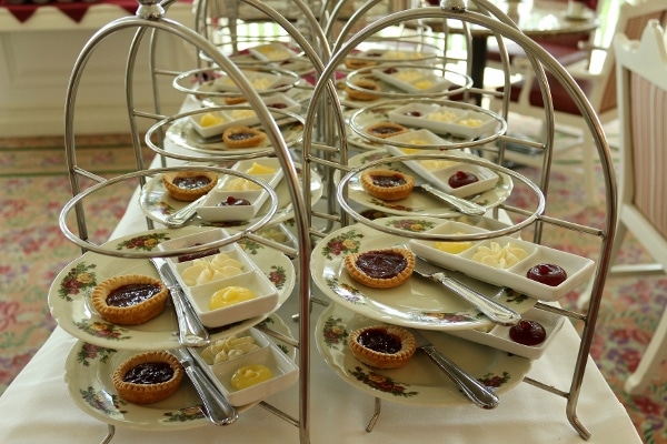 rows of plates of food for afternoon tea