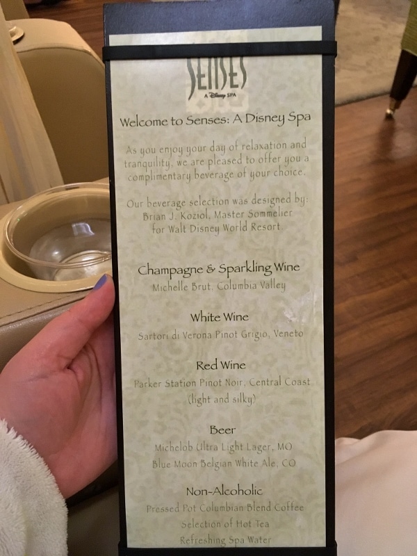 a spa drink menu