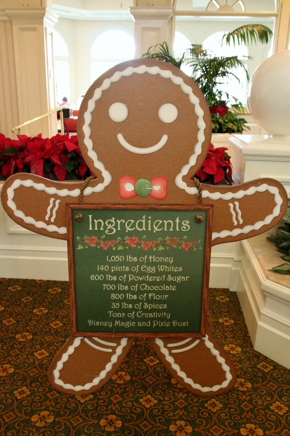 a giant gingerbread man listing ingredients in gingerbread