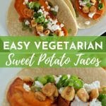 soft tacos with roasted sweet potatoes, feta cheese, corn nuts, and scallions