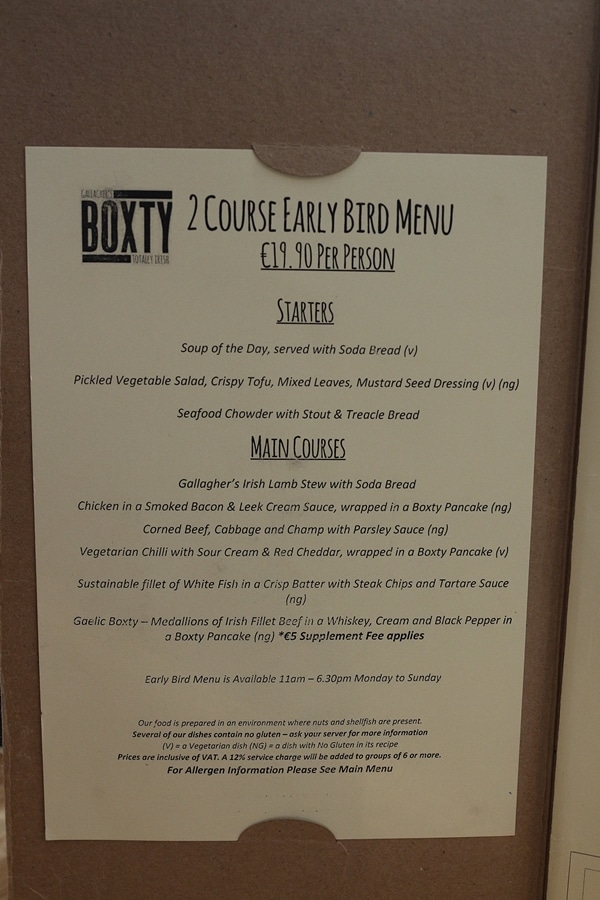 a restaurant early bird menu