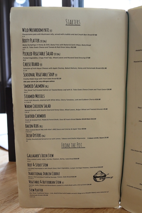 a restaurant menu