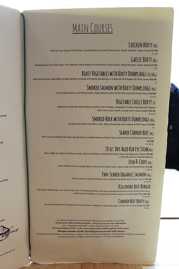 another page of a restaurant menu