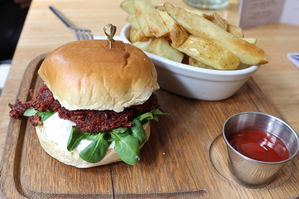 a vegetable burger with fries