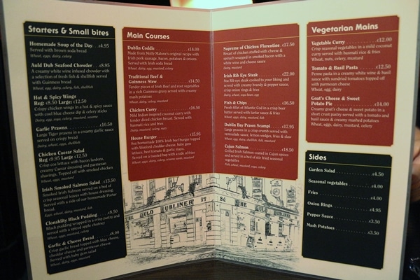 a restaurant menu