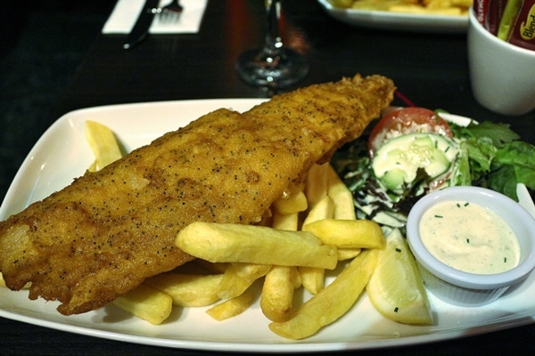 A plate of fish and chips