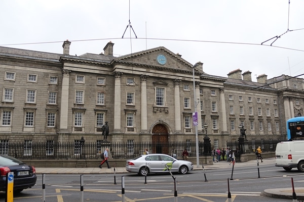 a large stone building at Trinity College in Dublin