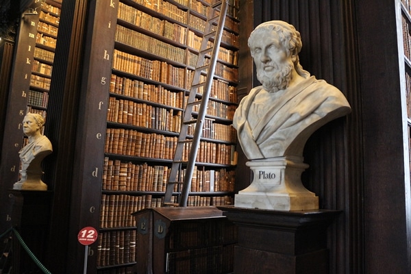 closeup of a statue in the Trinity College Library
