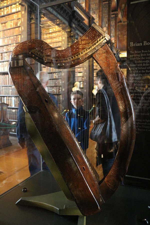 A close up of an old harp