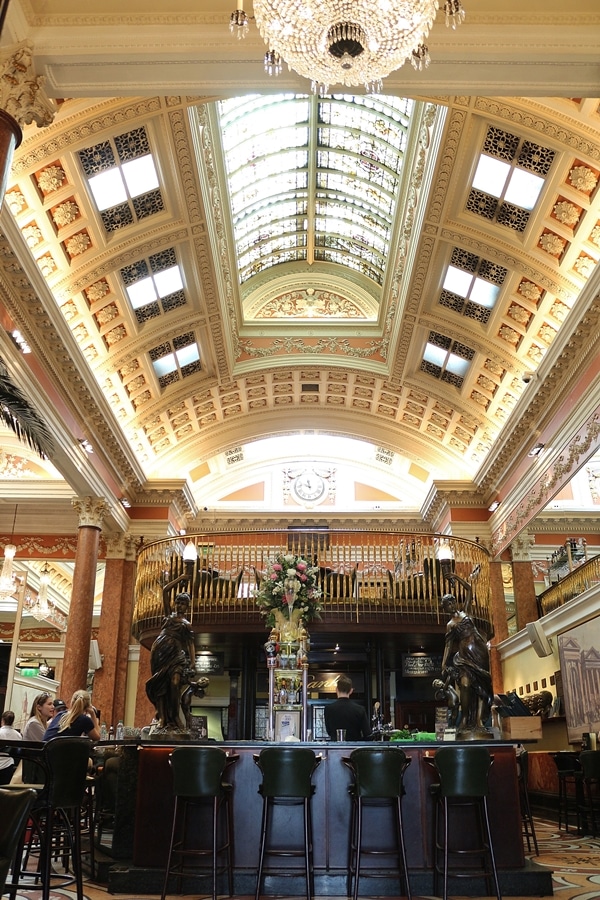 interior of a restaurant in an old bank building