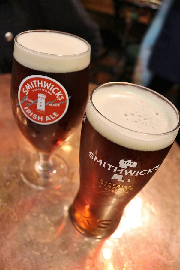 2 glasses of Smithwick\'s Irish Ale