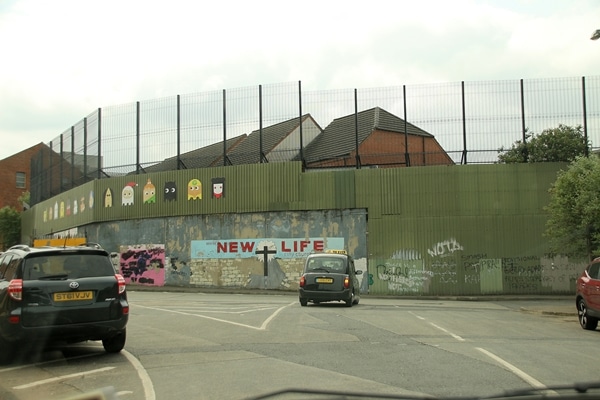 views driving by the Peace Wall in Belfast